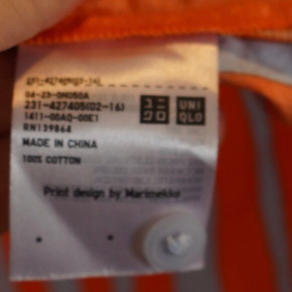 Marimekko + Uniqlo Short Sleeve Collared Striped Shirt Orange Womens Size XS - Picture 6 of 6